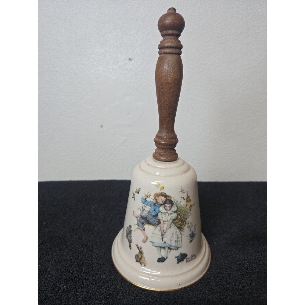 Vintage 1975 Gorham Norman Rockwell Love's Harmony Porcelain Bell Wood Handle